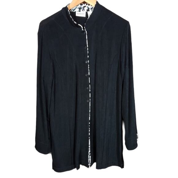 Chico's travelers tunic 3'4" button front shirt with animal print womans size 12 - Picture 1 of 9